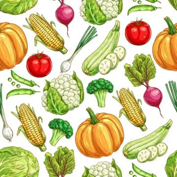 Vegetable and bean seamless pattern background Stock Illustration