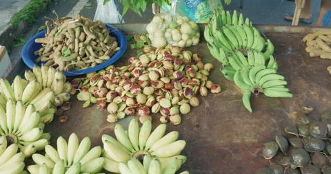 Vegetable and fruit sell in tradition market food with people hand grab Stock Footage 339263092