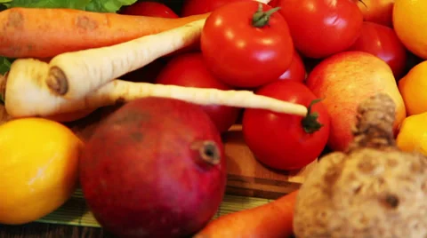 Vegetable and fruits display Stock Footage 34254057