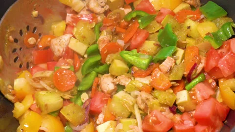 Vegetable and meat stew fried in a pan. High quality 4k footage Видео 248435618