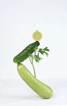 Vegetable art composition - abstract balancing construction of fresh green Stock Photos