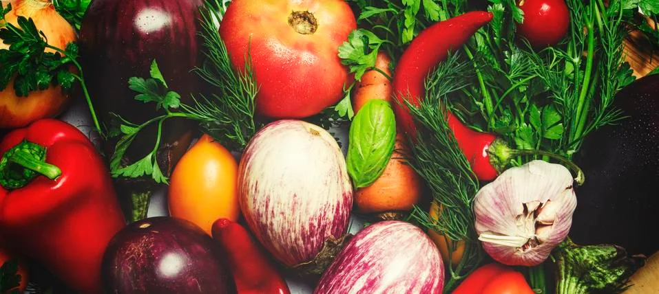Vegetable background, toned image, top view Foto stock