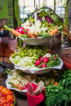 Vegetable bar on restaurant's table Stock-Fotos