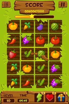 Vegetable beds, Game ui elements, 2d game icons for match 3 game. Stock Illustration