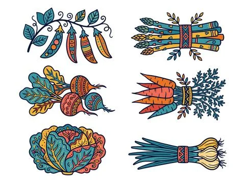 Vegetable Bundle Folk Art Bundle Vector Illustration Stock Illustration