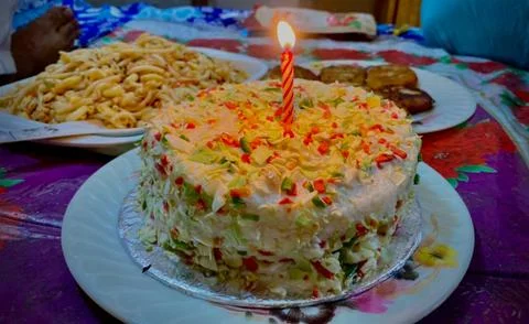 Vegetable cake with candle Stock Photos