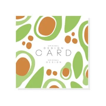 Vegetable card template. Green avocado with large seed. Delicious and healthy Stock Illustration