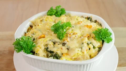 Vegetable cauliflower casserole with cheese Stock Footage 262782050