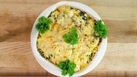 Vegetable cauliflower casserole with cheese Stock Footage 262782104
