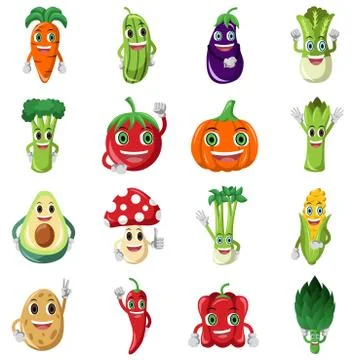 Vegetable character icons Stock Illustration