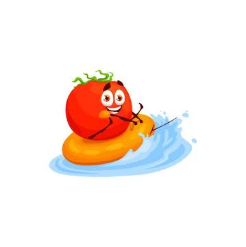 Vegetable character tomato on water tablet isolate Stock Illustration