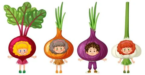 Vegetable Characters with Human Faces Stock Illustration