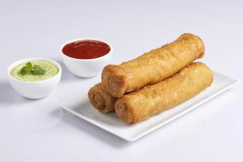 Vegetable Chicken roll isolated on white plate Stock Photos