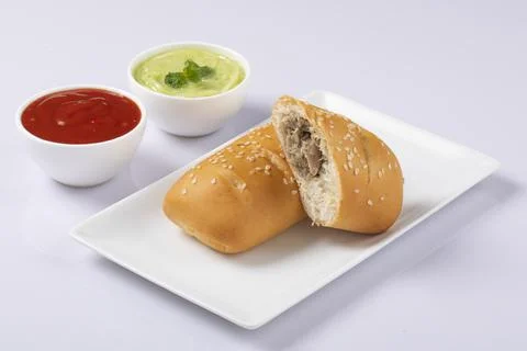 Vegetable Chicken roll isolated on white plate Stock Photos