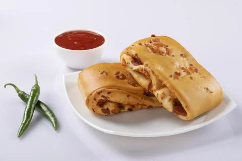 Vegetable Chicken roll isolated on white plate Stock Photos
