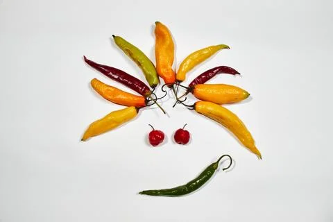 Vegetable chilli, chile face on white backgroung Stock Photos