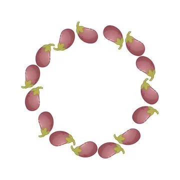 Vegetable circle frame made of cartoon eggplants Stock Illustration