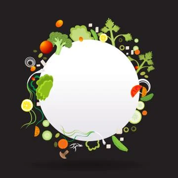 Vegetable circle frame with white paper label Stock Illustration