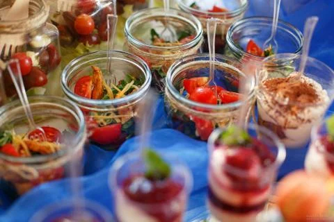 Vegetable cold snacks on the buffet. Party or pub concept. Stock Photos