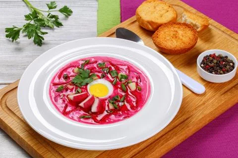Vegetable cold soup with beetroot, radish Stock Photos
