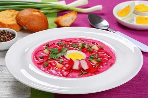 Vegetable cold summer soup with bee Stock Photos