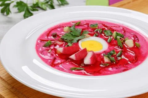 Vegetable cold summer soup with beet Stock Photos