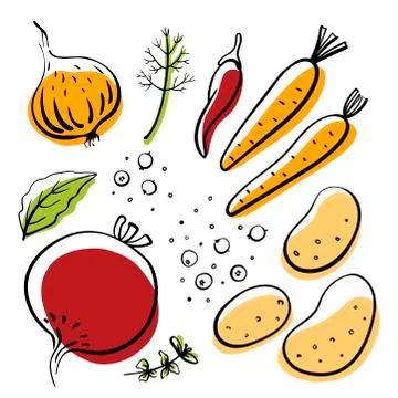 Vegetable collection. Hand drawn vector icons イラスト素材