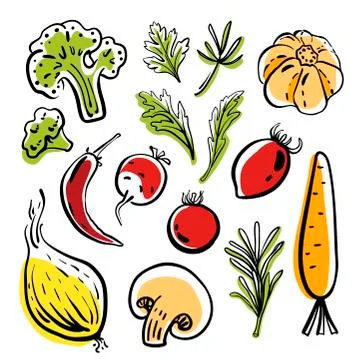 Vegetable collection. Hand drawn vector icons Stock Illustration