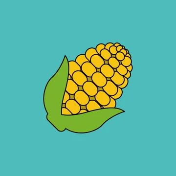Vegetable Corn rendering front view, flat illustration Illustrazione stock