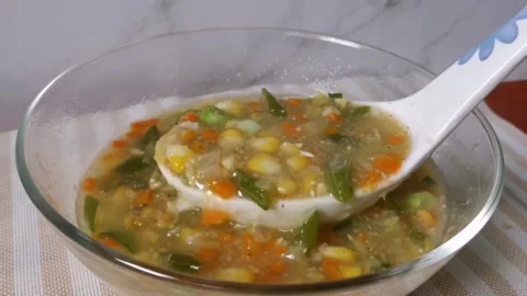 Vegetable Corn Soup with Carrots and Beans Stock Footage 236774463