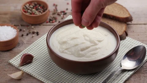 Vegetable cream soup with spices Stock Footage 87130507
