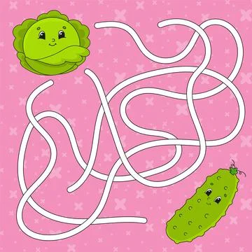 Vegetable cucumber, cabbage. Maze. Game for kids. Labyrinth conundrum. Educat Stock Illustration