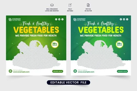Vegetable discount template design with green and yellow colors. Modern veget Stock Illustration