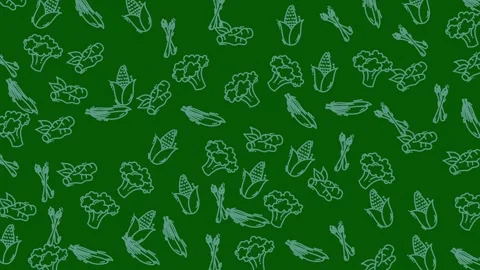 Vegetable doodle art creates a green background with broccoli asparagus and corn Stockbeeldmateriaal 333048398