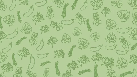 Vegetable doodle pattern displays green vegetables on a light green background. Stock Footage 334368770