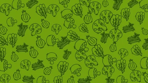 Vegetable doodle pattern featuring a repeating design of various fresh healthy g Stock Footage 335028832