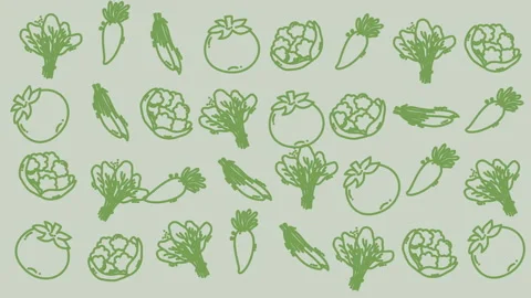 Vegetable doodle pattern with green leafy roots seamless tile Видео 330677930