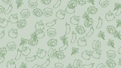 Vegetable doodle pattern with vibrant handdrawn fruits and vegetables. Stock Footage 334368503