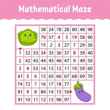 Vegetable eggplant, cabbage. Mathematical square maze. Game for kids. Number  Stock Illustration