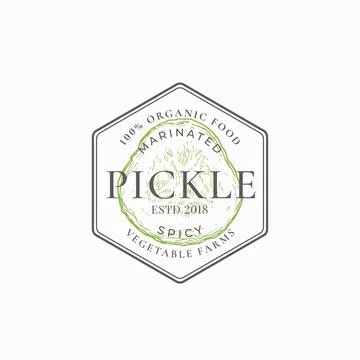 Vegetable Farm Frame Badge or Logo Template. Hand Drawn Pickle Slice Sketch with Stock Illustration