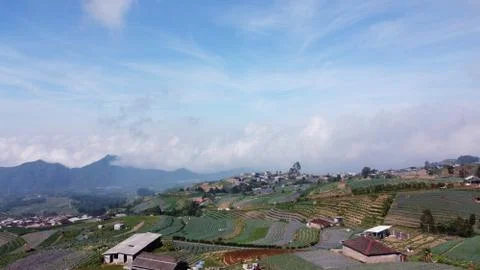 Vegetable fields on the slopes of Mount Sumbing Stock Photos