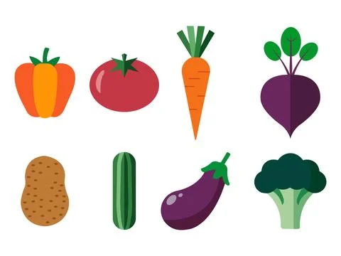 Vegetable flat icon set vector on white background イラスト素材