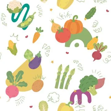 Vegetable food kitchen seamless pattern set Illustrazione stock