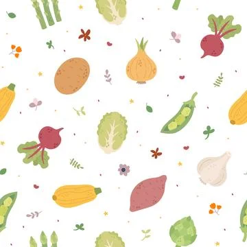 Vegetable food kitchen seamless pattern set イラスト素材