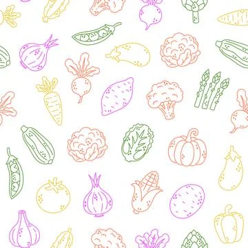 Vegetable food kitchen seamless pattern set Stock-Illustration