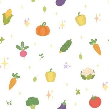 Vegetable food kitchen seamless pattern set Stock Illustration