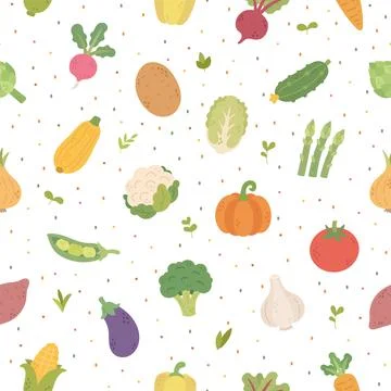 Vegetable food kitchen seamless pattern set Stock-Illustration