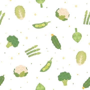 Vegetable food kitchen seamless pattern set Stock-Illustration