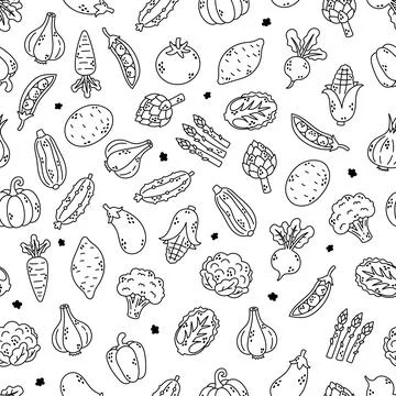 Vegetable food kitchen seamless pattern set Stock-Illustration