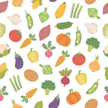Vegetable food kitchen seamless pattern set Stock-Illustration